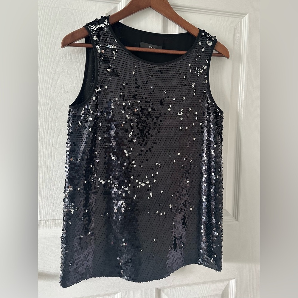 Roman Black Sequin Top – Fully Lined – Size M (Approx.) – Sparkly Party Glam